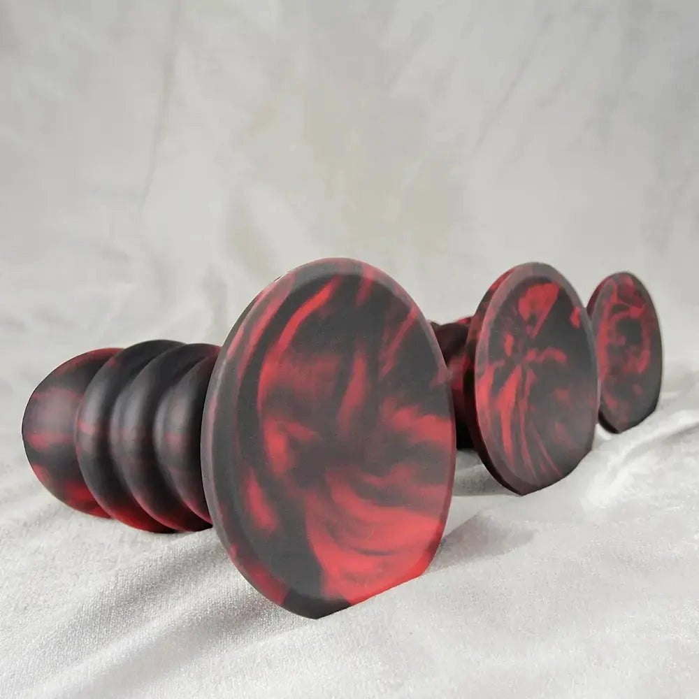 Red and black ridged silicone anal plug set, photo 9