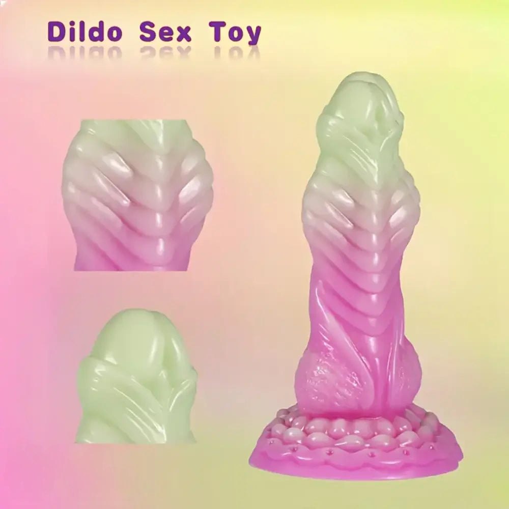 Ridged silicone snake dildo with suction cup base, photo 1