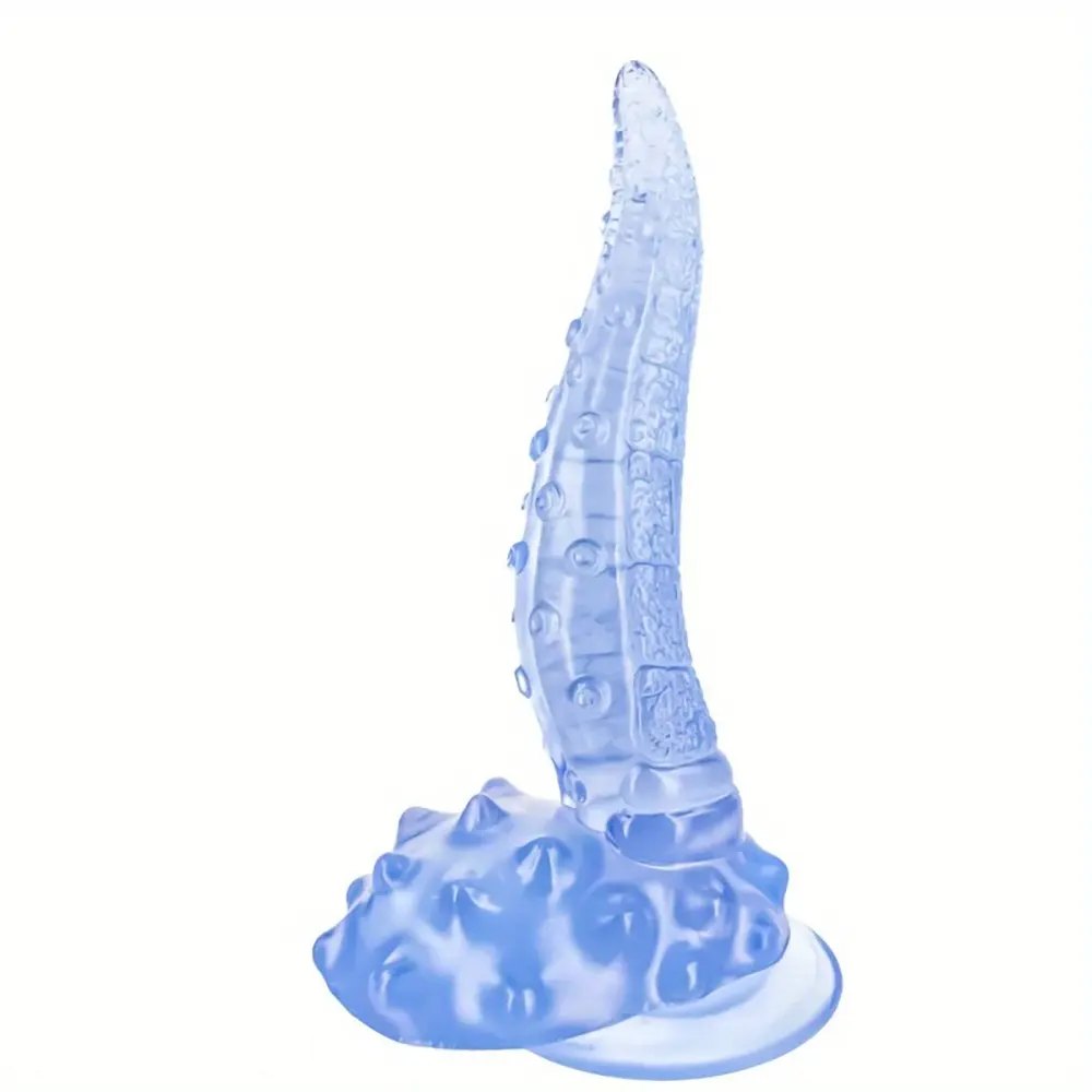 Blue ridged tentacle fantasy dildo with suction cup base
