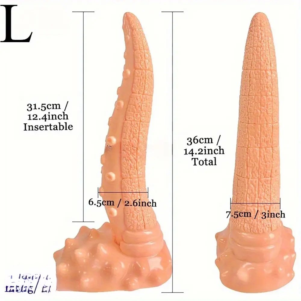 Flesh ridged tentacle fantasy dildo with suction cup base