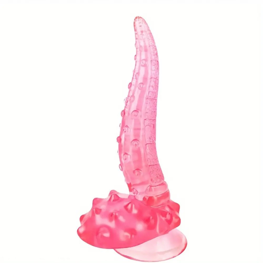 Pink ridged tentacle fantasy dildo with suction cup base