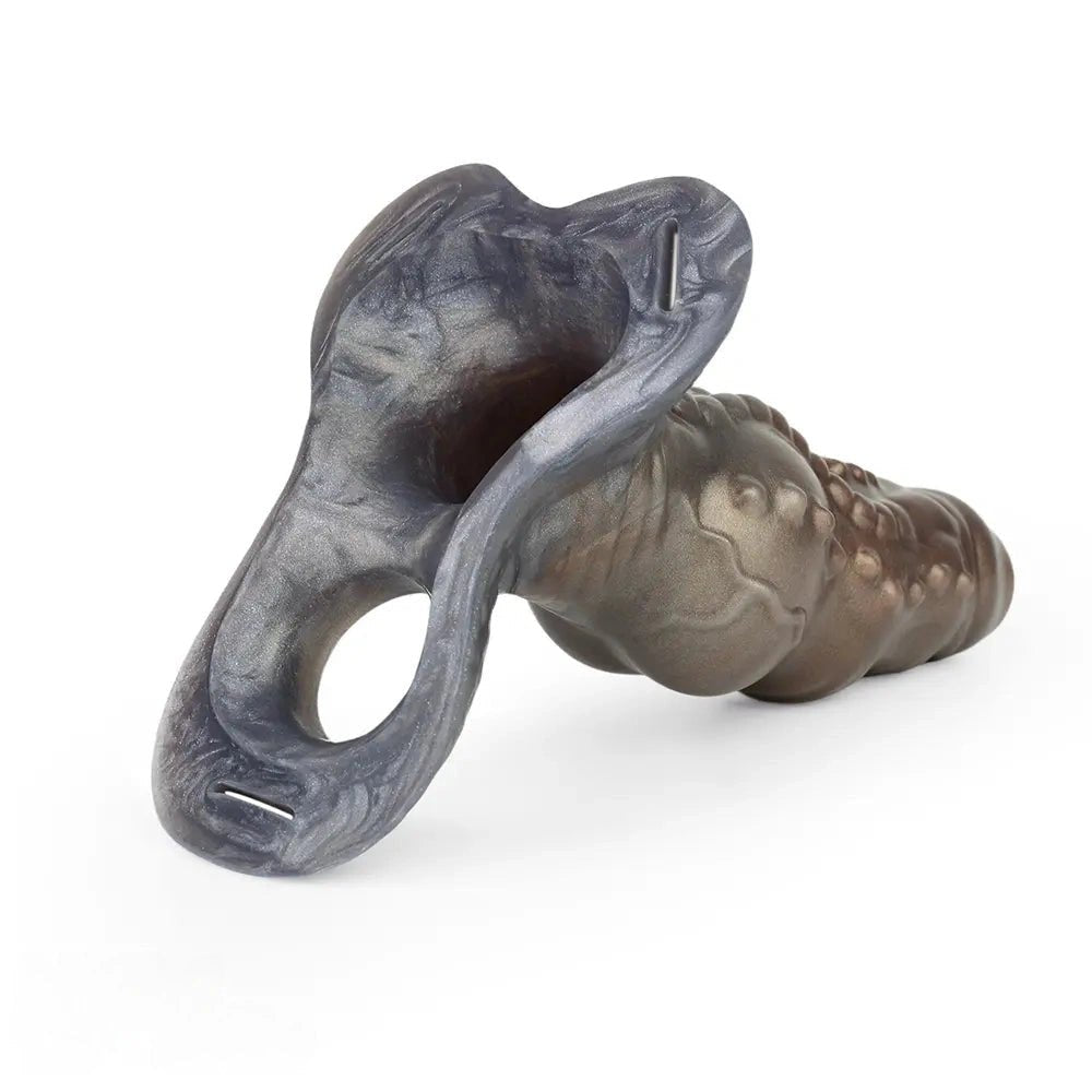 Ridged tentacle-textured silicone strap-on dildo, photo 11