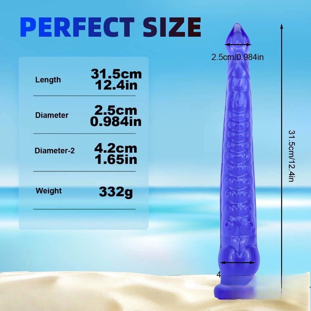 Blue ridged tentacle fantasy dildo with suction cup base