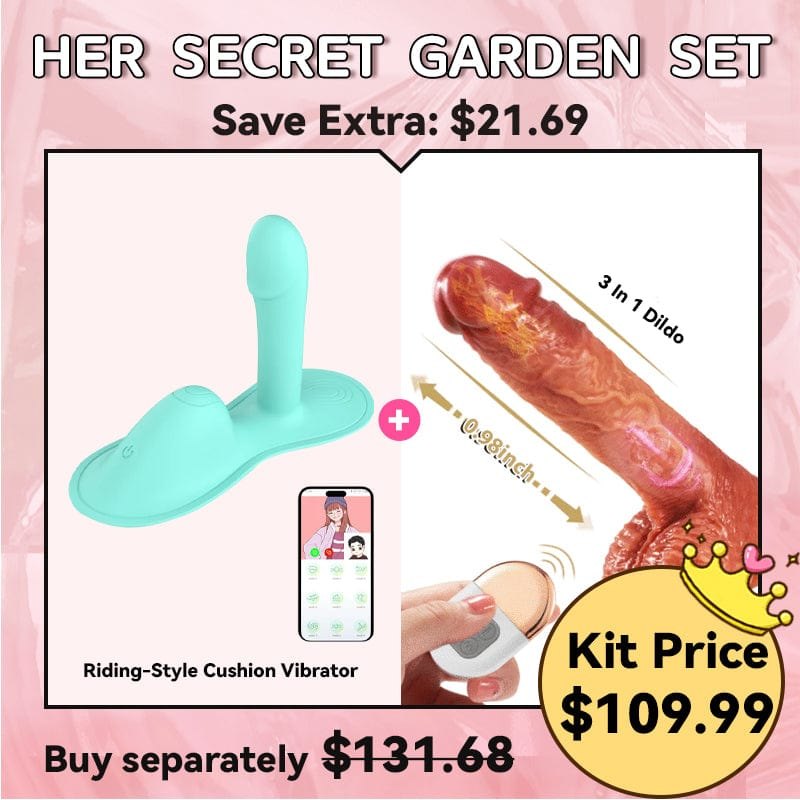Couples toy set with riding cushion vibrator and vibrating dildo, photo 1