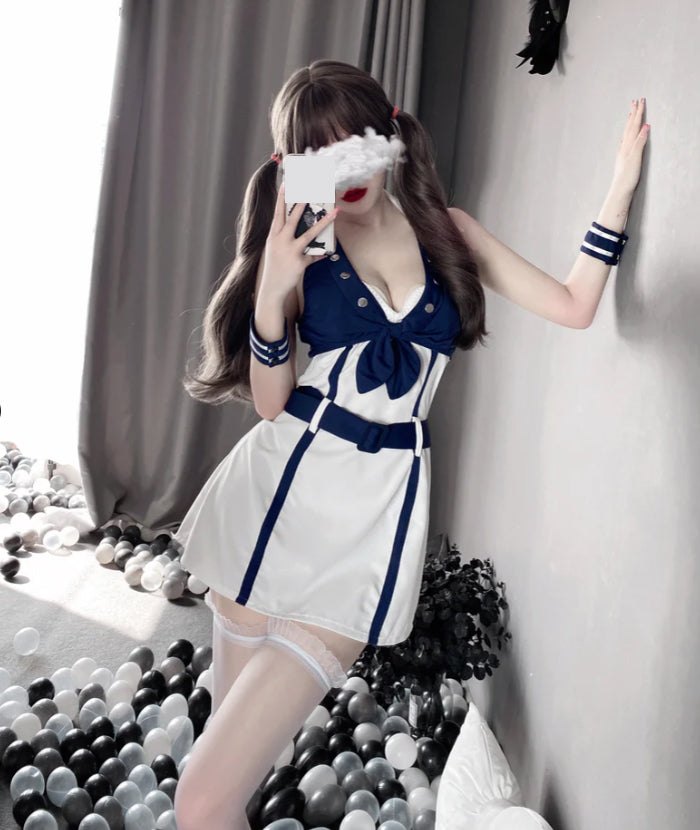 White + Stockings roleplay chemise stockings set