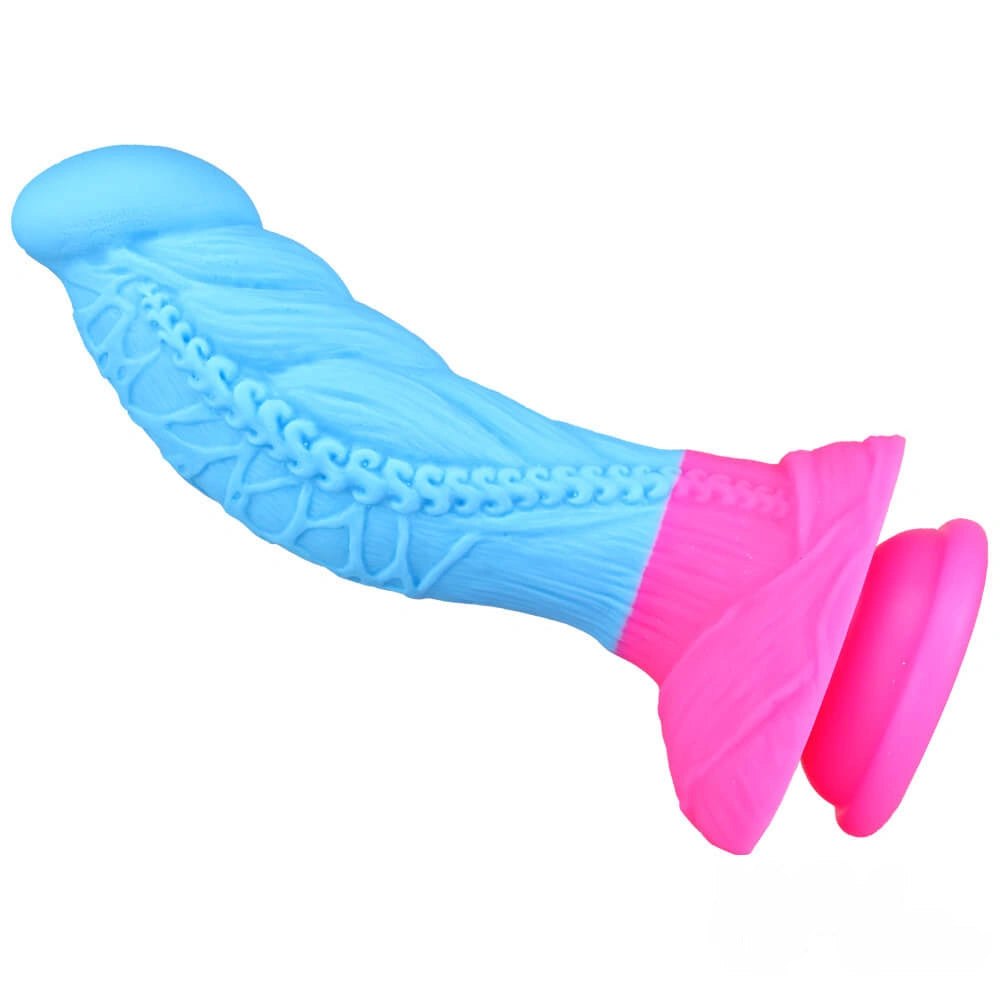 Blue and pink rope textured fantasy dildo, photo 1