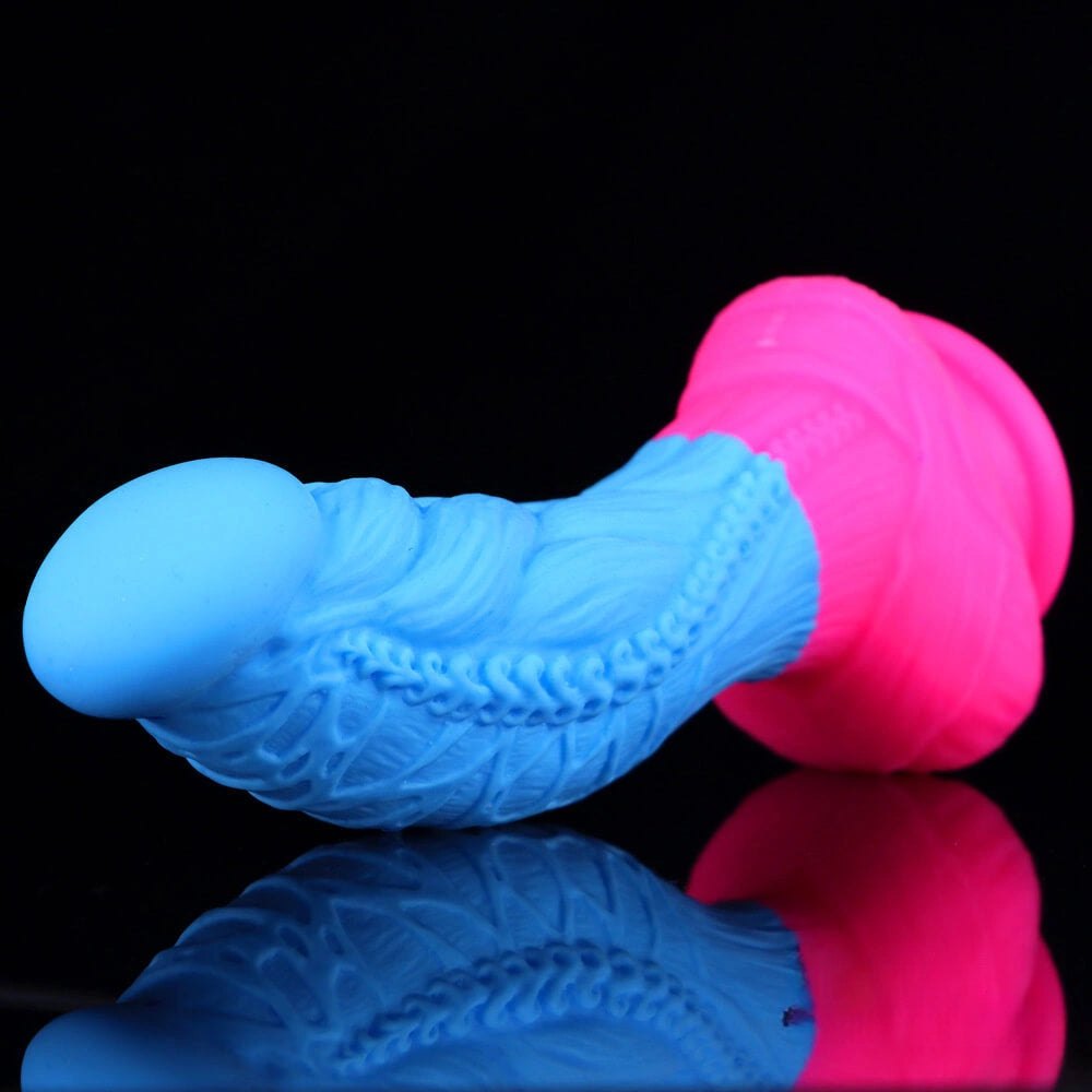 Blue and pink rope textured fantasy dildo, photo 2