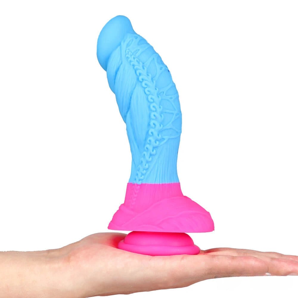 Blue and pink rope textured fantasy dildo, photo 4