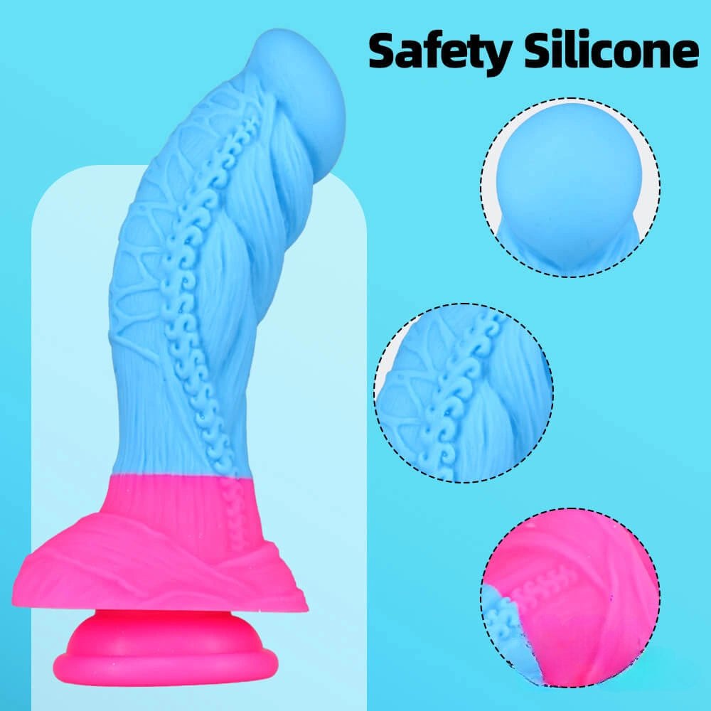 Blue and pink rope textured fantasy dildo, photo 5