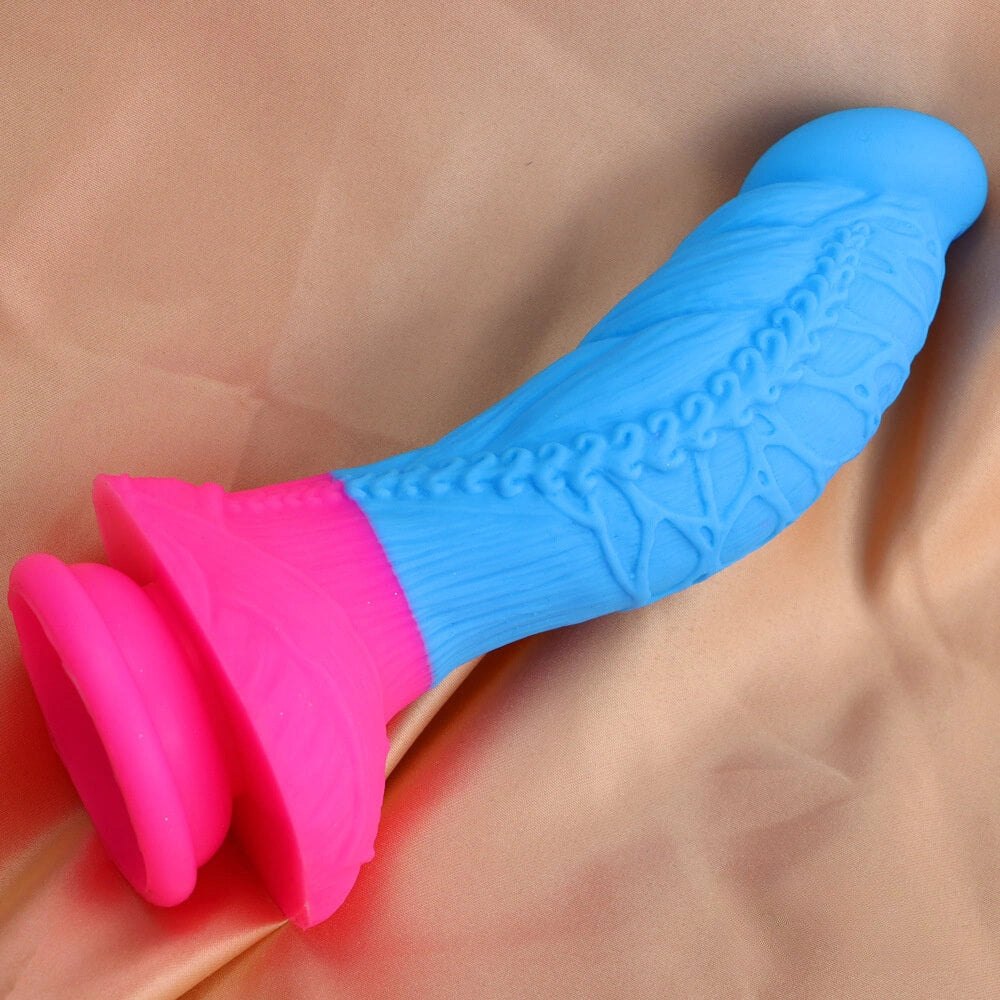 Blue and pink rope textured fantasy dildo, photo 6