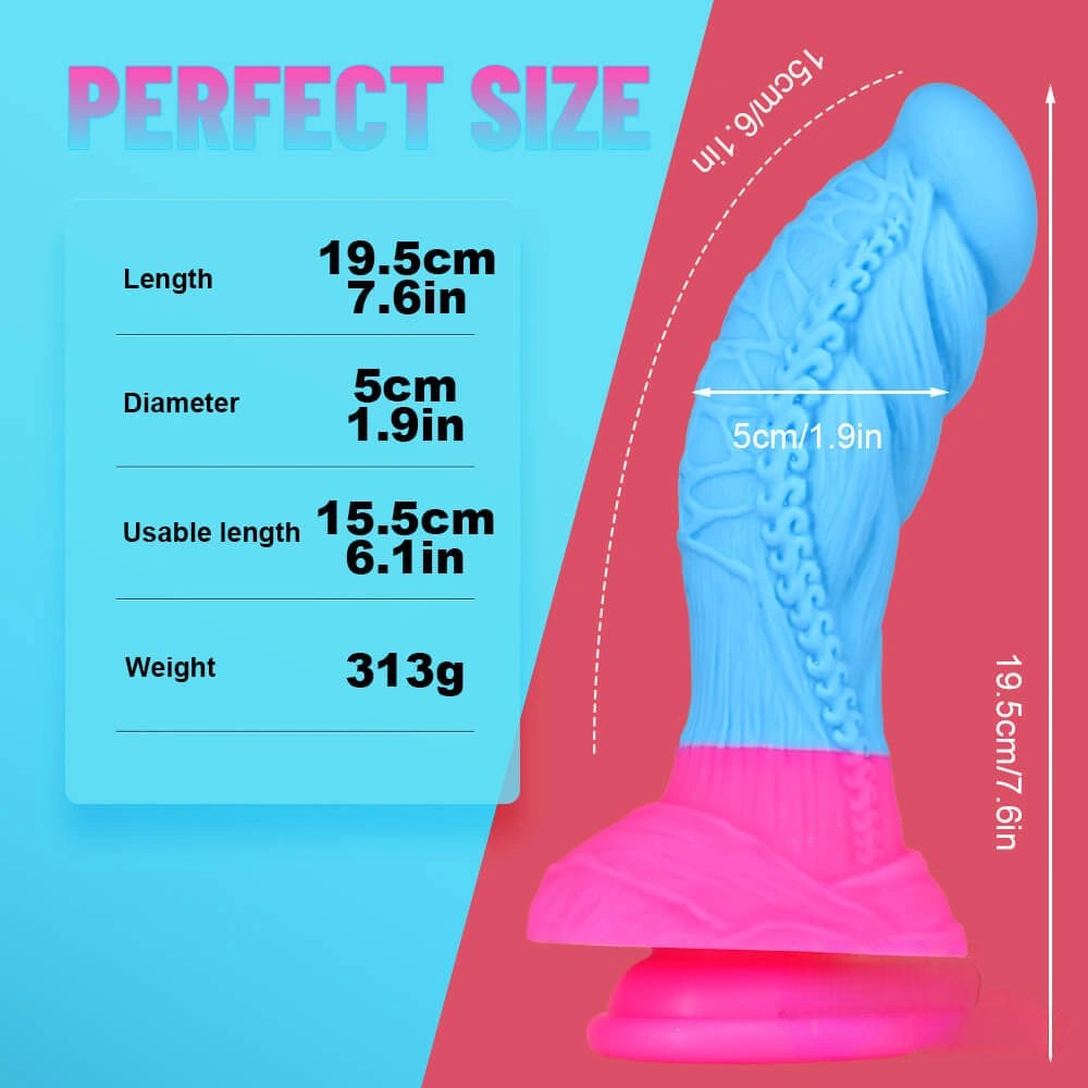 Blue and pink rope textured fantasy dildo, photo 7