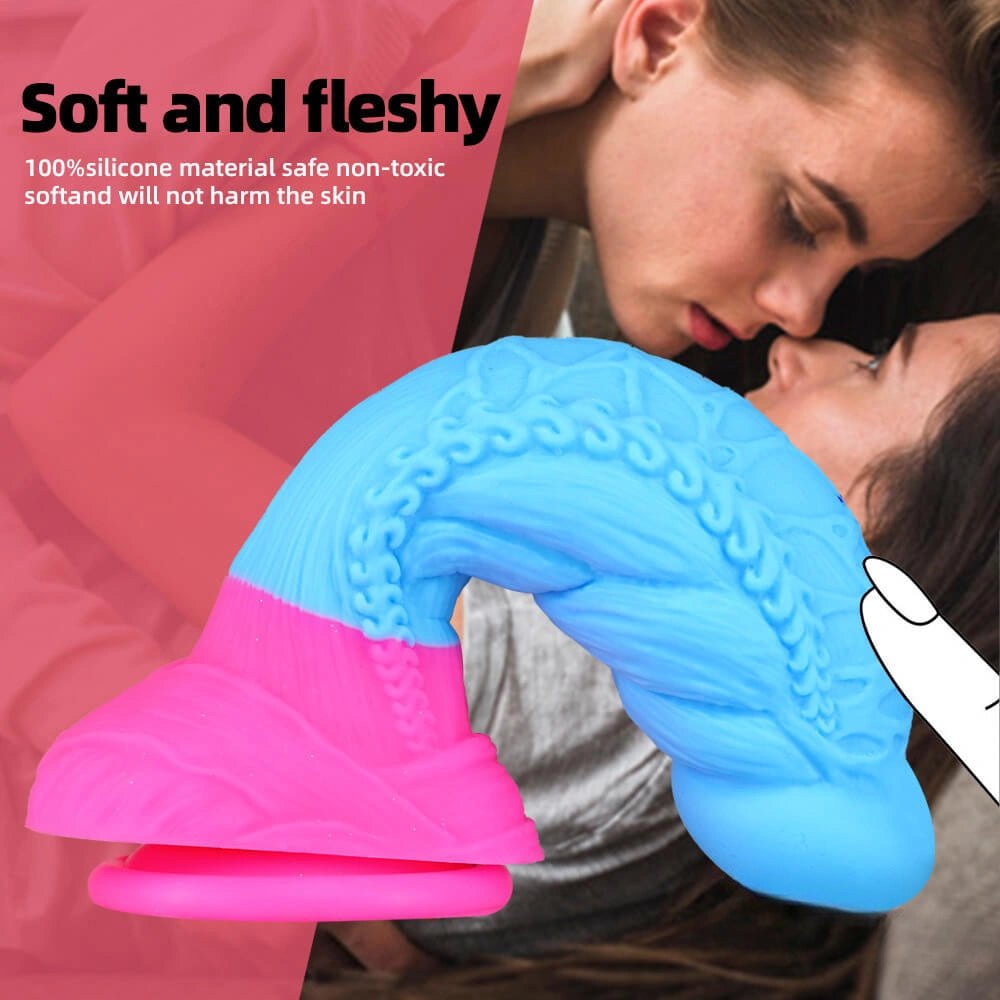Blue and pink rope textured fantasy dildo, photo 8