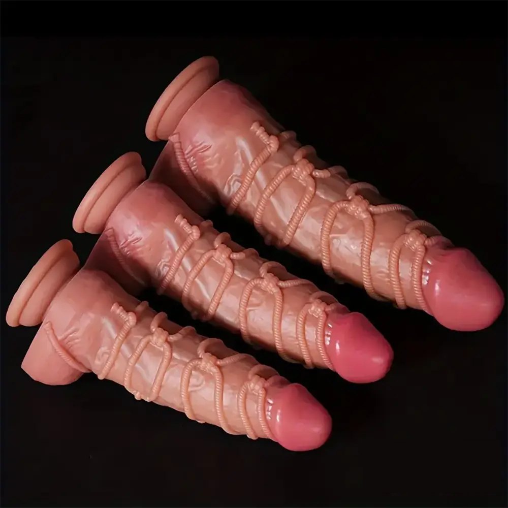 Flesh tone rope wrap silicone fantasy dildo, photo 3