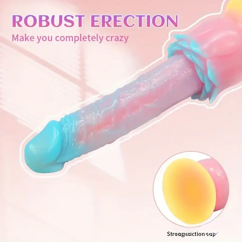 Colorful fantasy alien dildo with rose flower suction base, photo 2