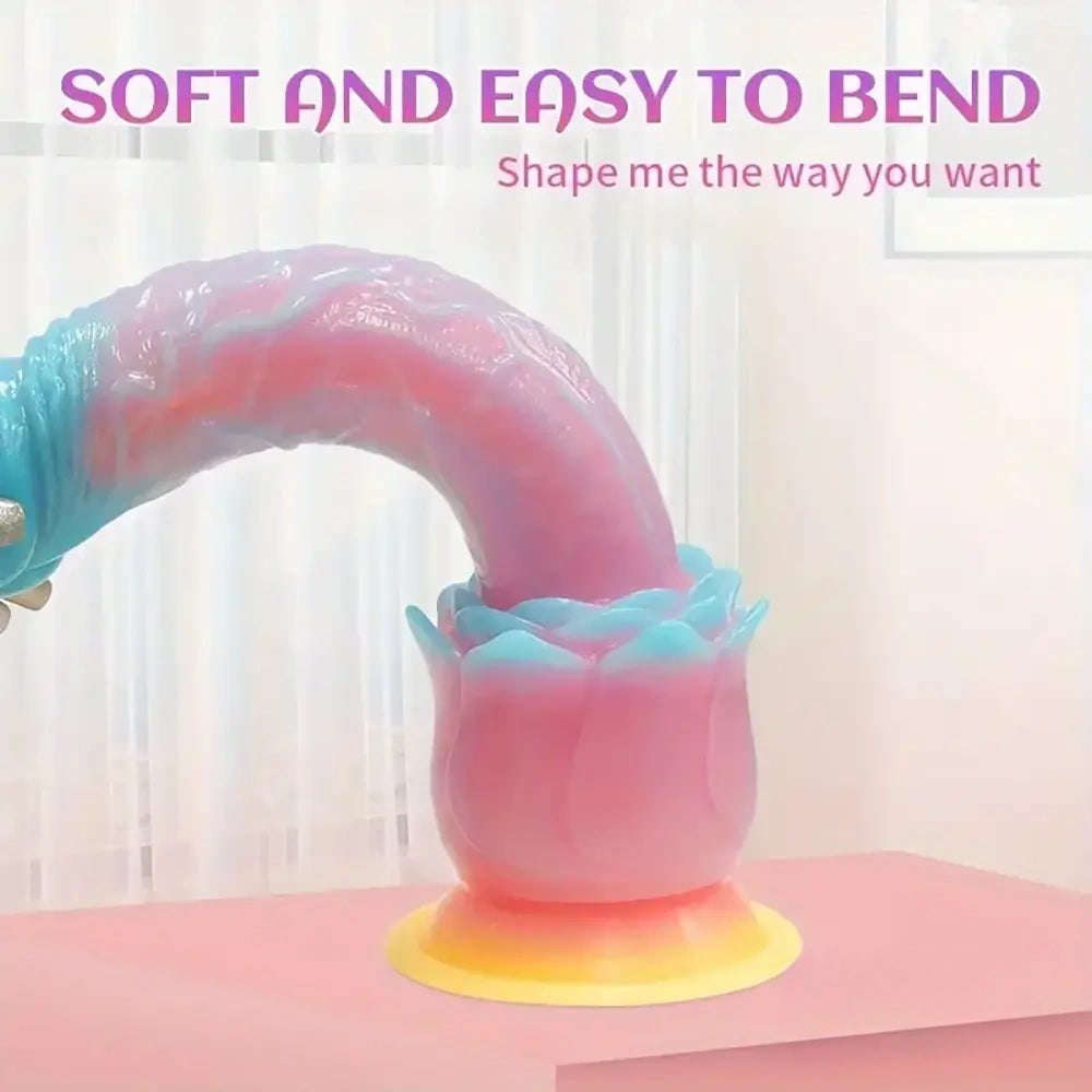 Colorful fantasy alien dildo with rose flower suction base, photo 3