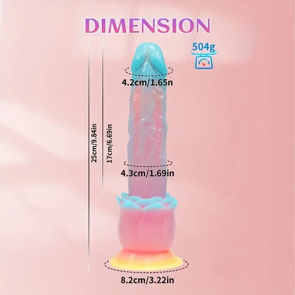 Colorful fantasy alien dildo with rose flower suction base, photo 6
