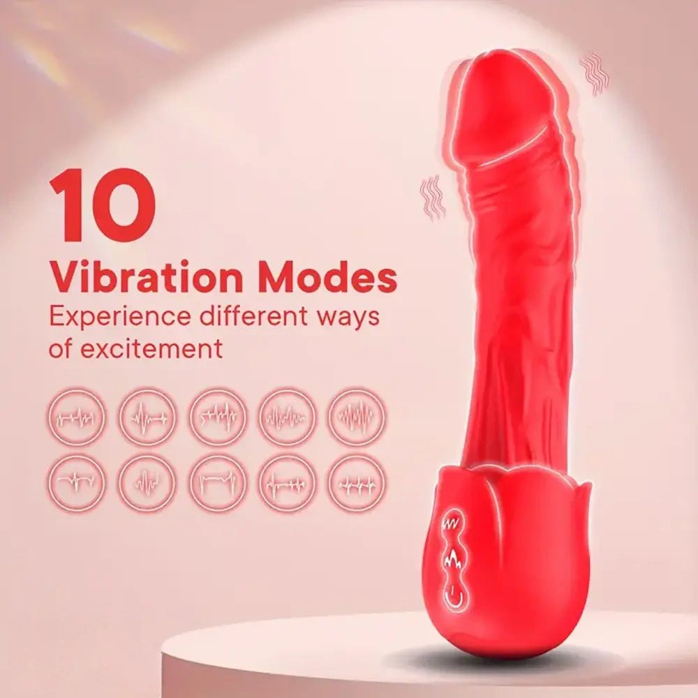 Red vibrating heating rose dildo, photo 6