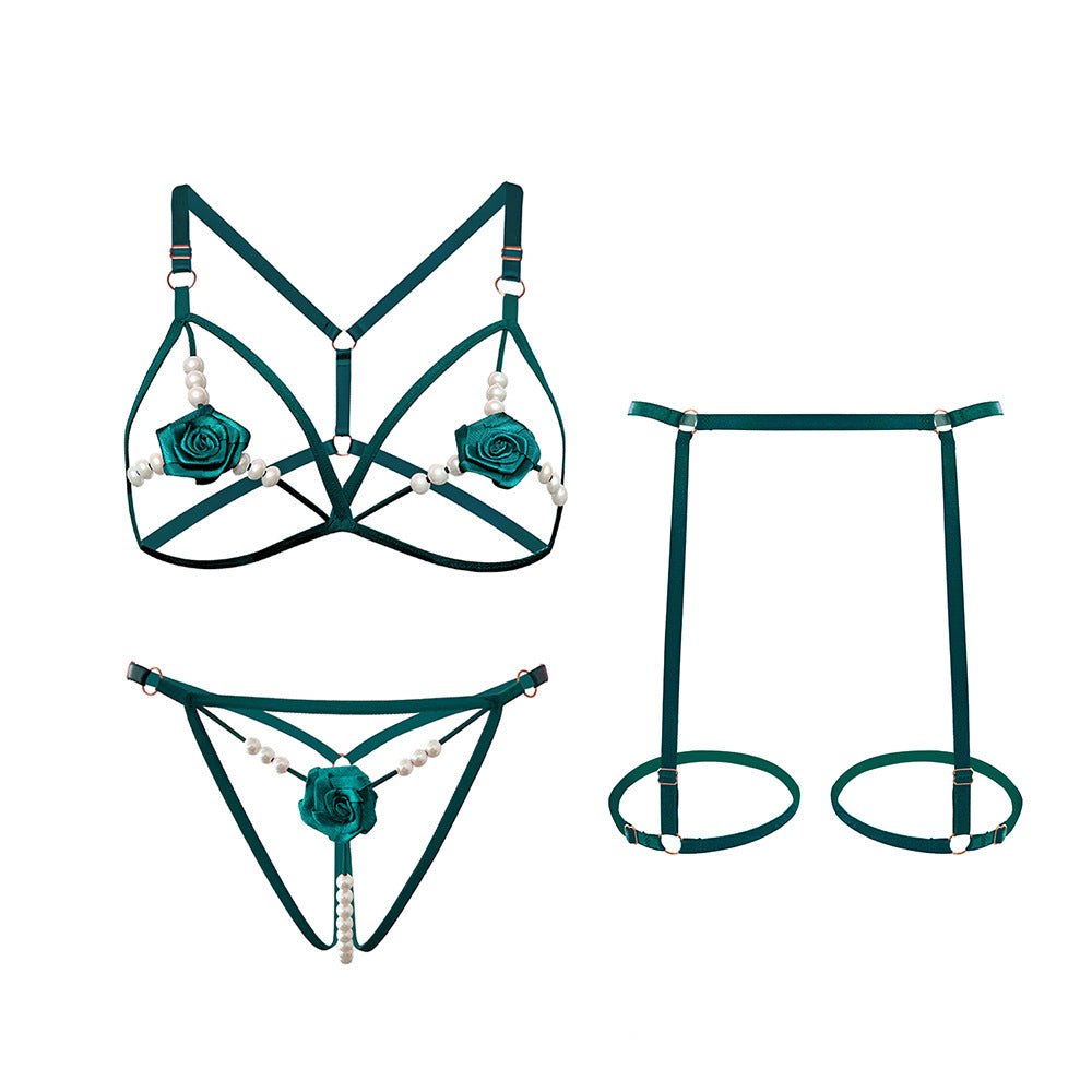 Rose beaded strappy cage bra panty set, photo 16