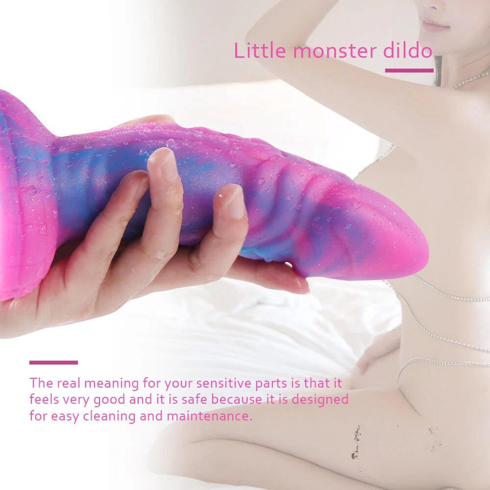 Pink and blue fantasy monster silicone dildo, photo 14