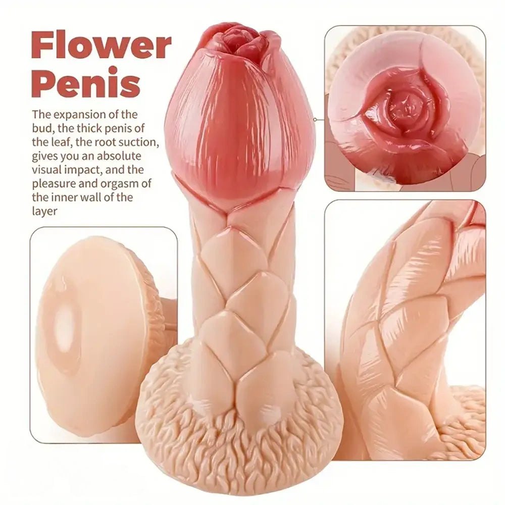 Brown rose bud textured fantasy dildo, photo 2