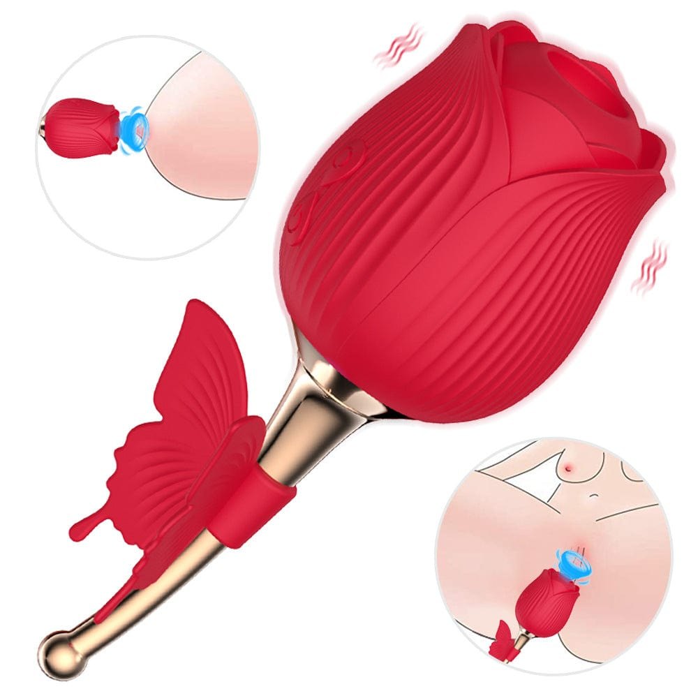Red rose shaped silicone vibrator