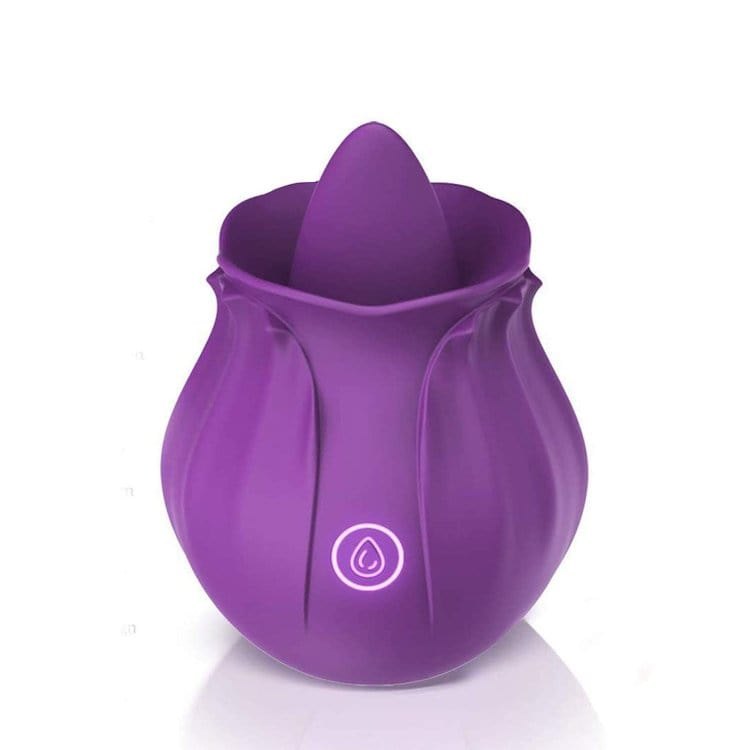 Purple silicone rose shaped tongue suction vibrator