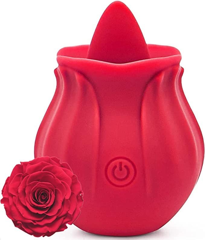 Red silicone rose shaped tongue suction vibrator