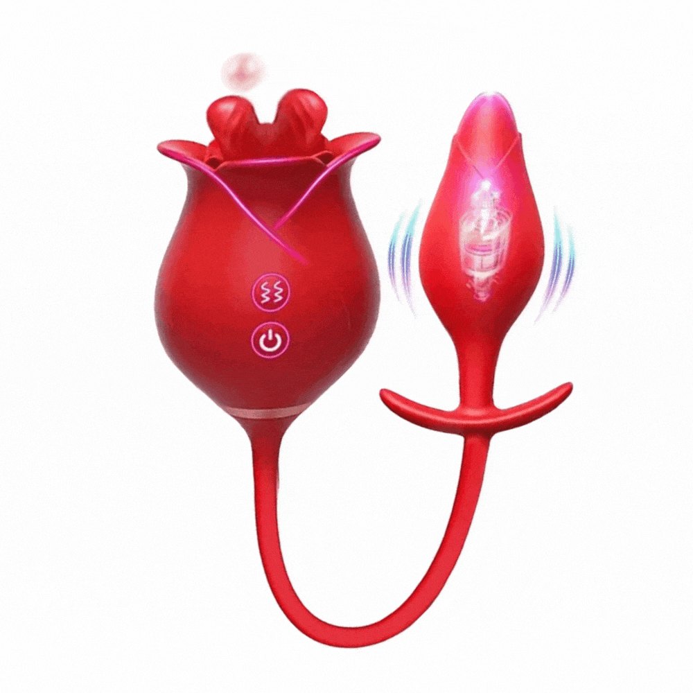 Red rose clitoral vibrator with anal plug, photo 1