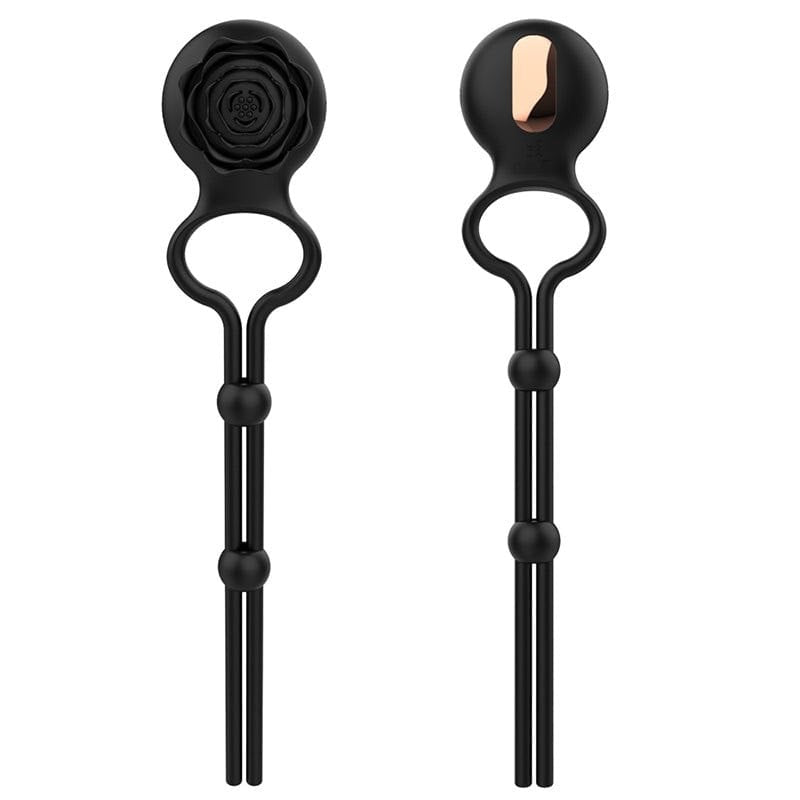 Black silicone rose clitoral vibrating cock ring