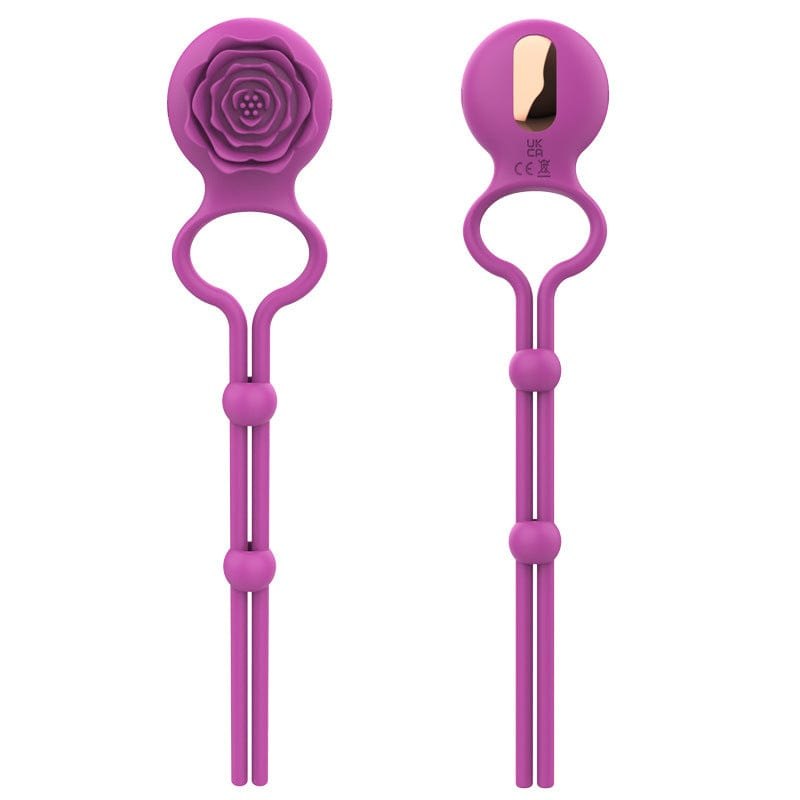 Purple silicone rose clitoral vibrating cock ring
