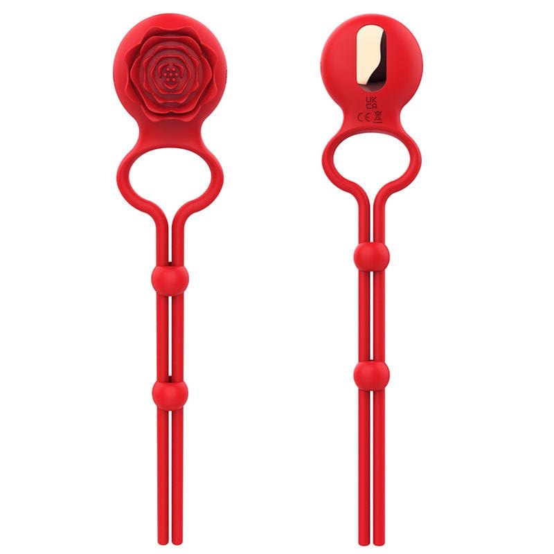 Red silicone rose clitoral vibrating cock ring