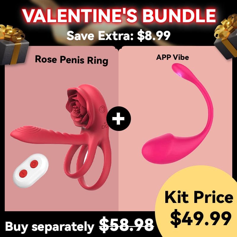 Red rose cock ring and pink vibe set, photo 1