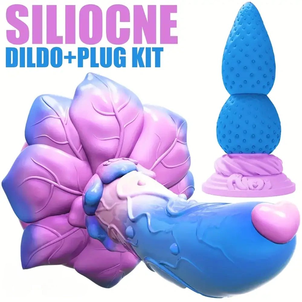 Purple rose flower silicone dildo and anal plug set, photo 2