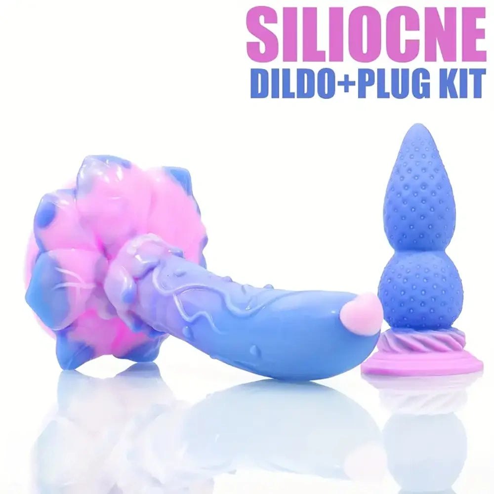 Purple rose flower silicone dildo and anal plug set, photo 4