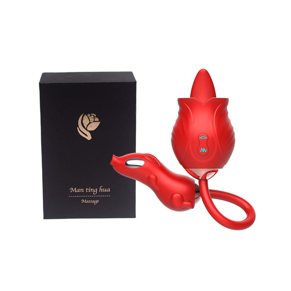 Rose-shaped licking vibrator with insertable egg, photo 1