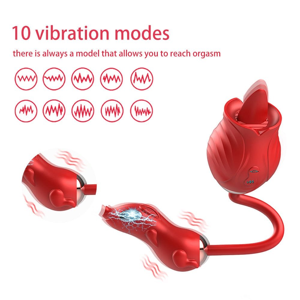 Rose-shaped licking vibrator with insertable egg, photo 3