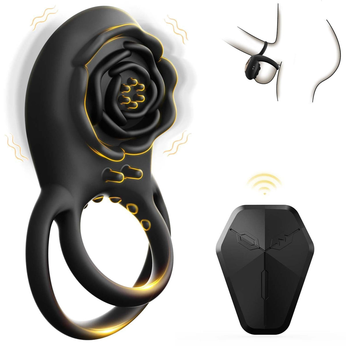Rose shaped dual ring vibrating cock ring, photo 2