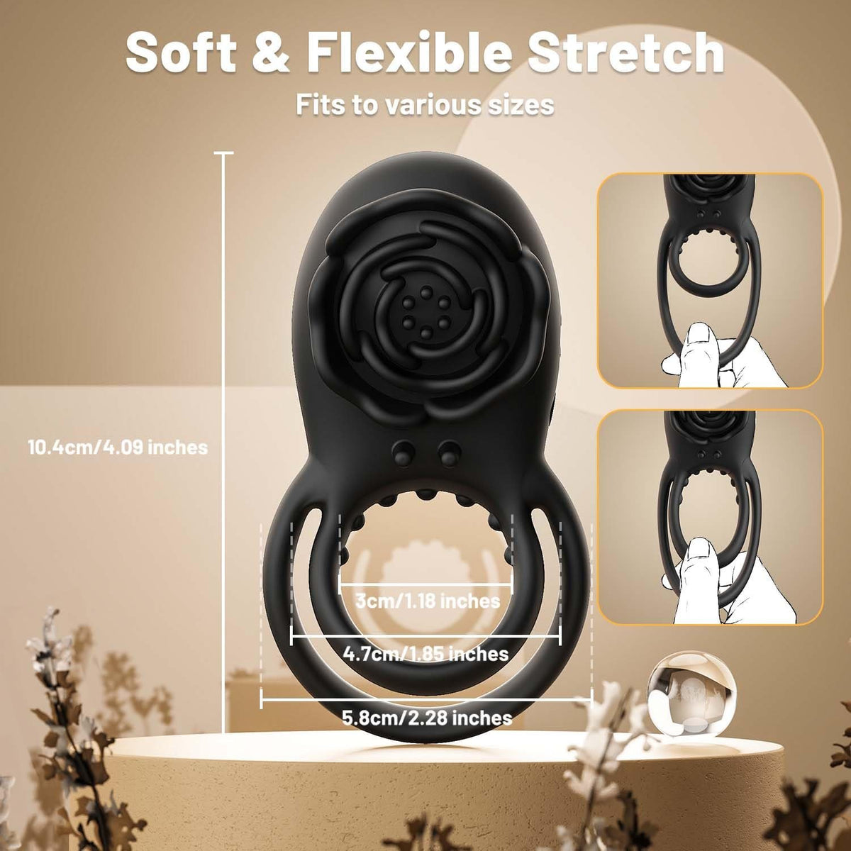 Rose shaped dual ring vibrating cock ring, photo 3