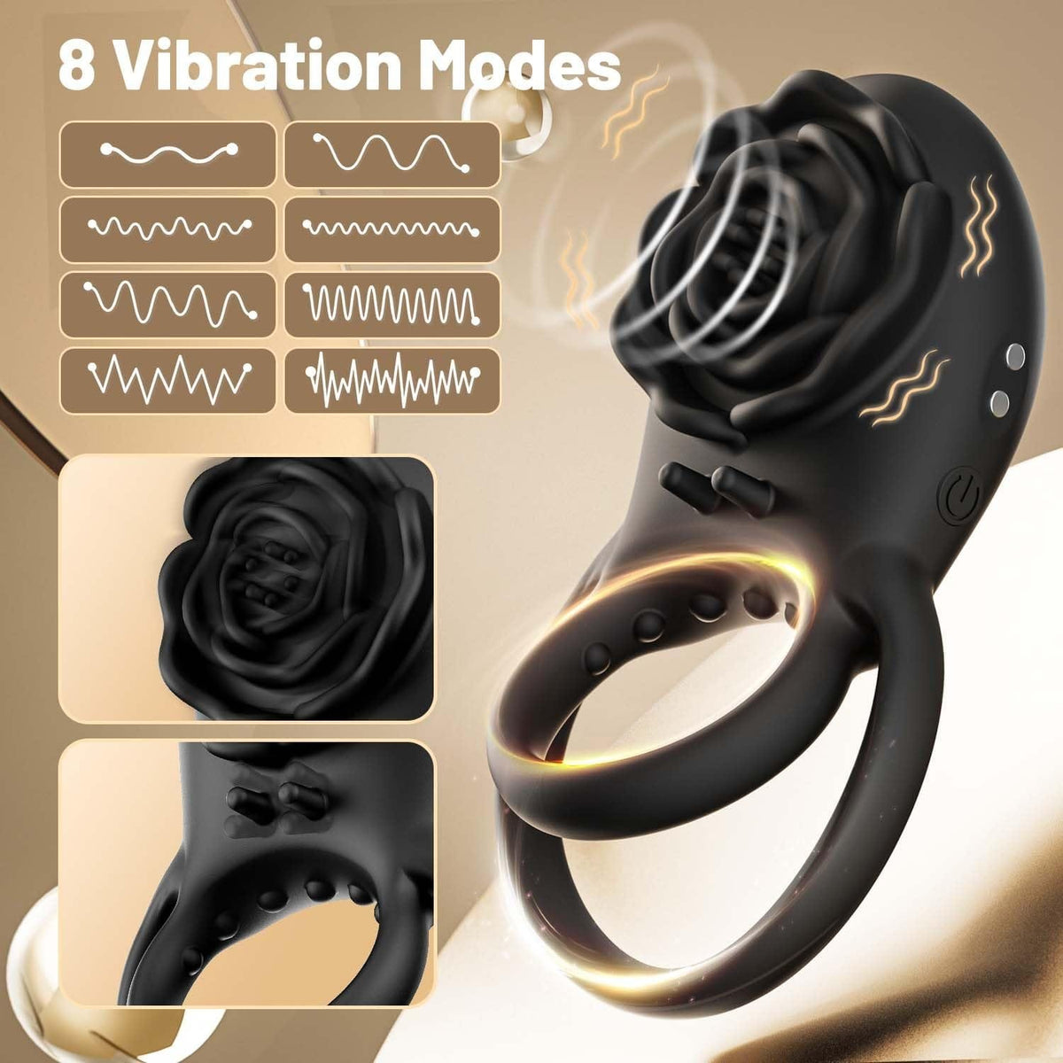 Rose shaped dual ring vibrating cock ring, photo 5