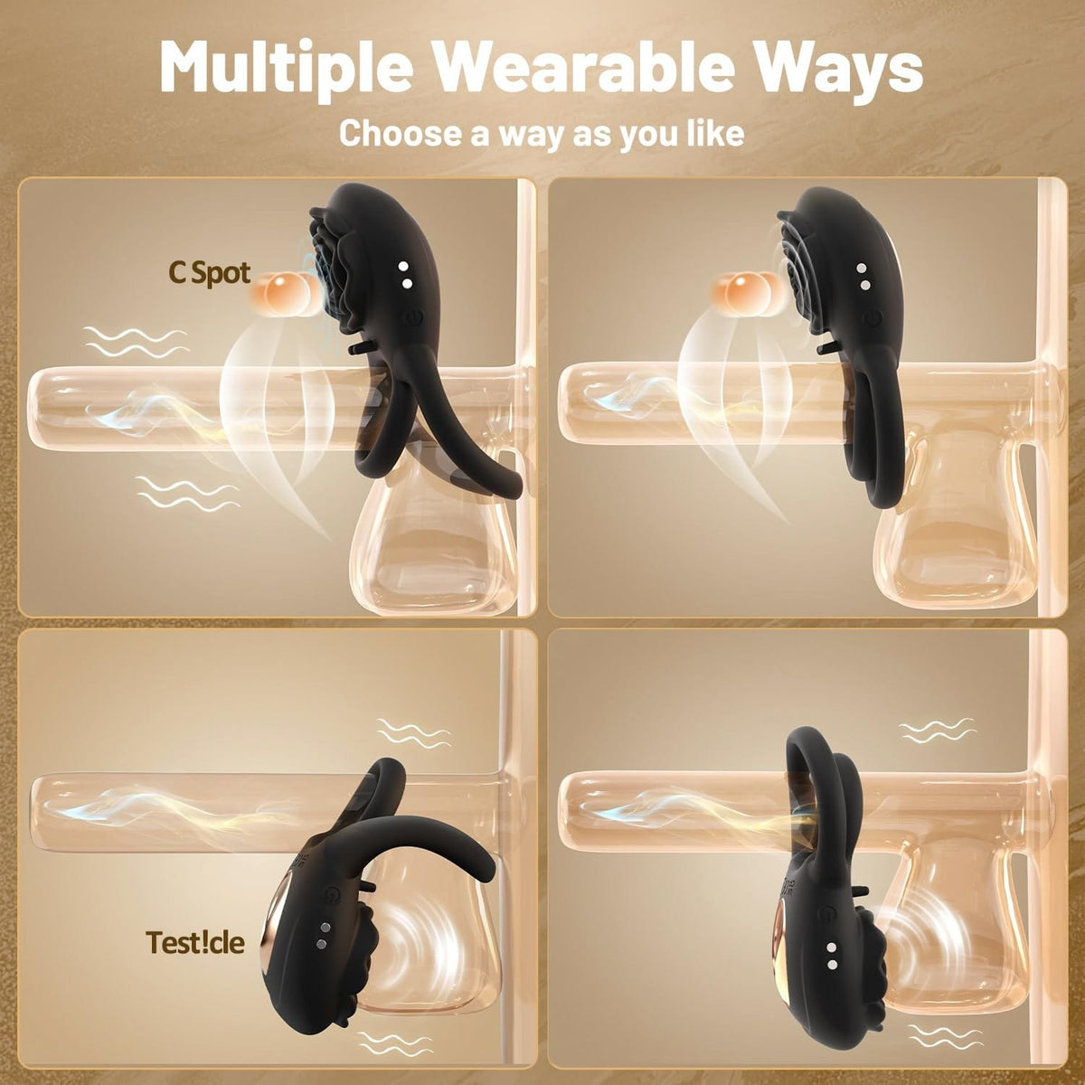 Rose shaped dual ring vibrating cock ring, photo 6
