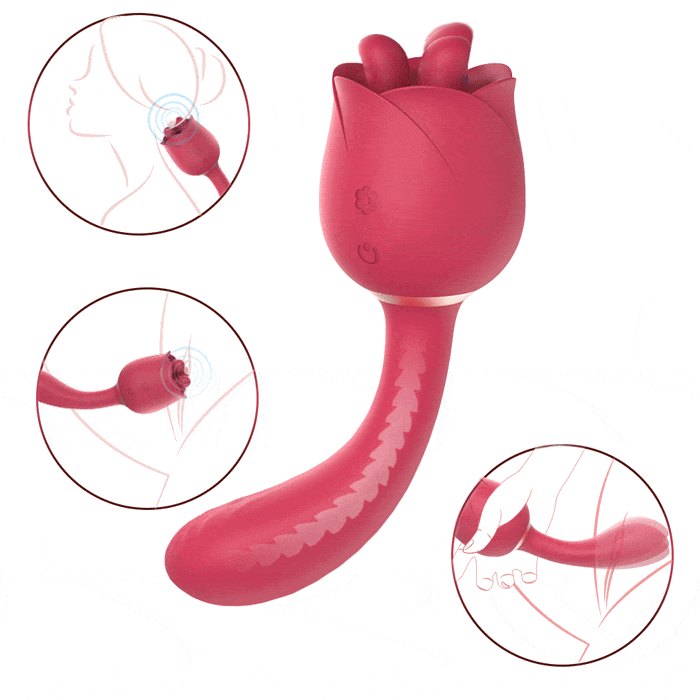 Rose shaped dual stimulation vibrator with curved arm, photo 1