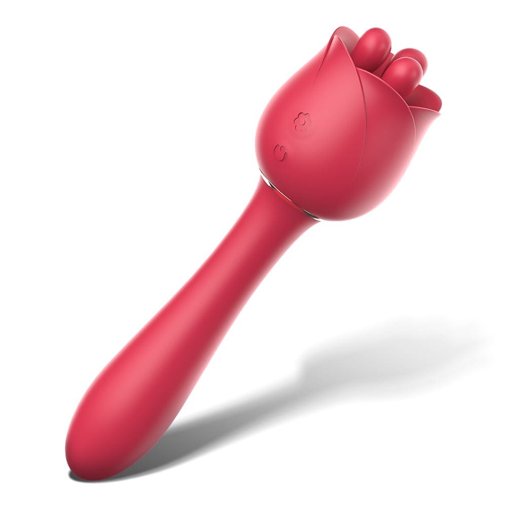 Rose shaped dual stimulation vibrator with curved arm, photo 2