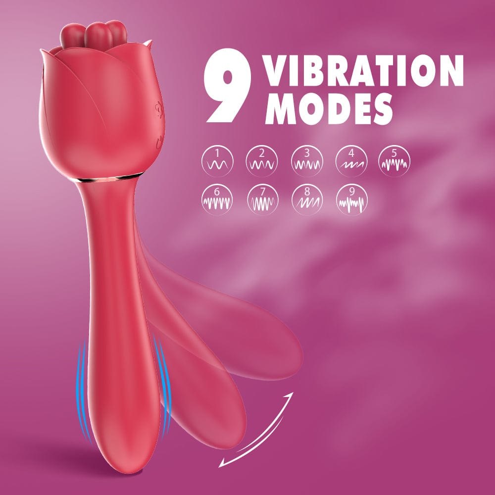 Rose shaped dual stimulation vibrator with curved arm, photo 3