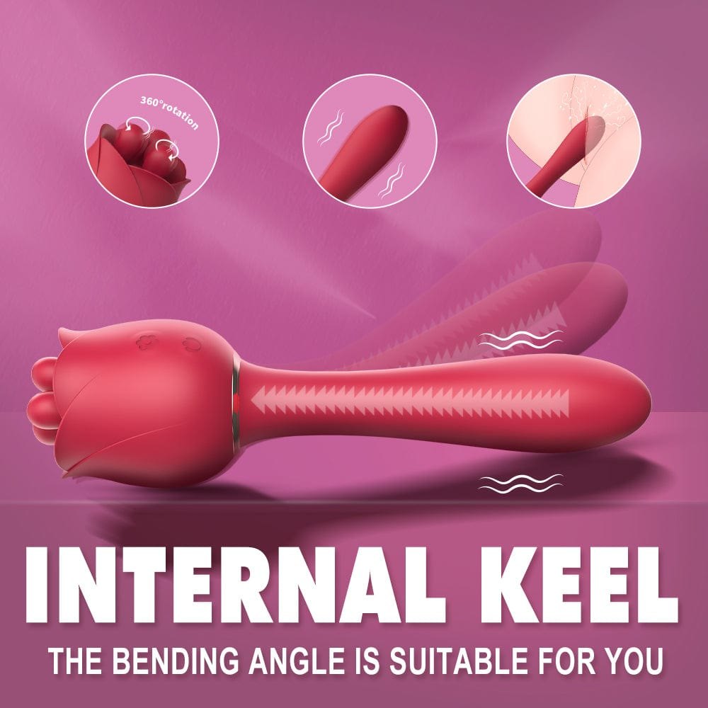Rose shaped dual stimulation vibrator with curved arm, photo 4