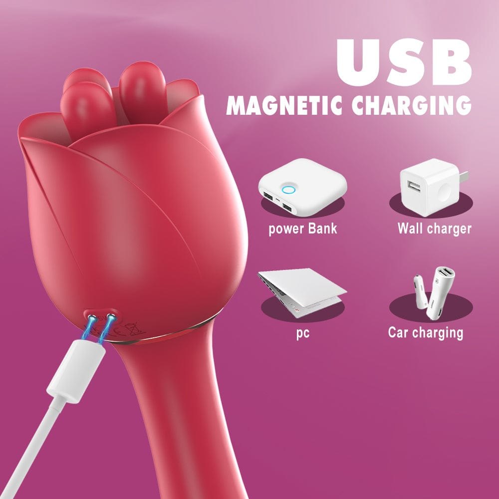 Rose shaped dual stimulation vibrator with curved arm, photo 6