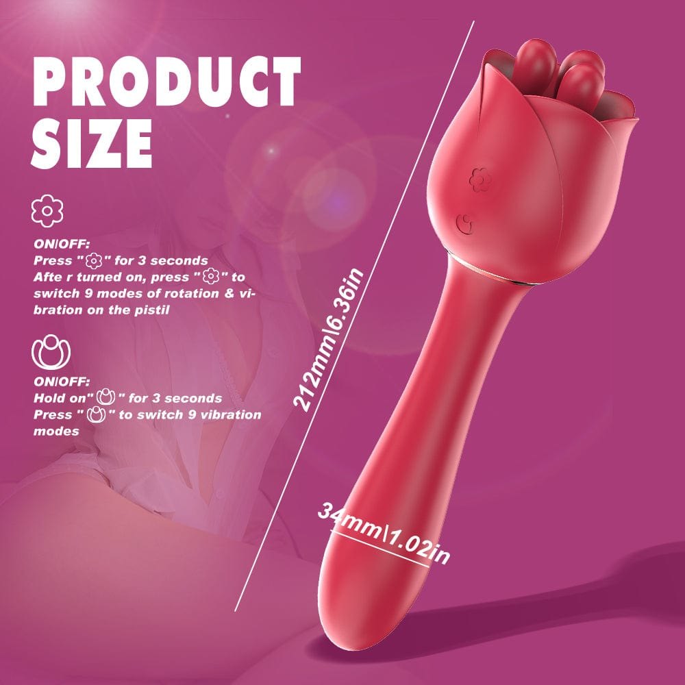 Rose shaped dual stimulation vibrator with curved arm, photo 7