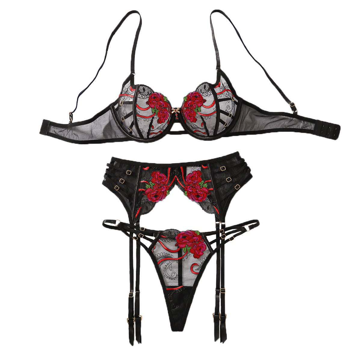 Rose embroidered high waist underwire set, photo 5