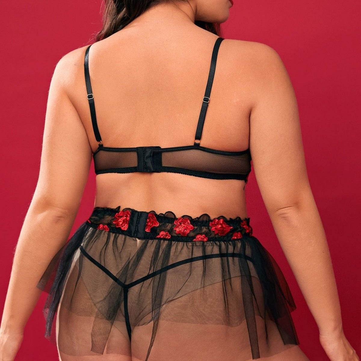 Rose embroidered plus size lace bra set, photo 3