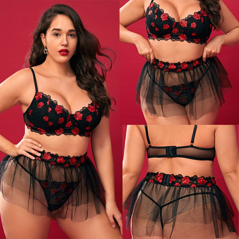 Rose embroidered plus size lace bra set, photo 5