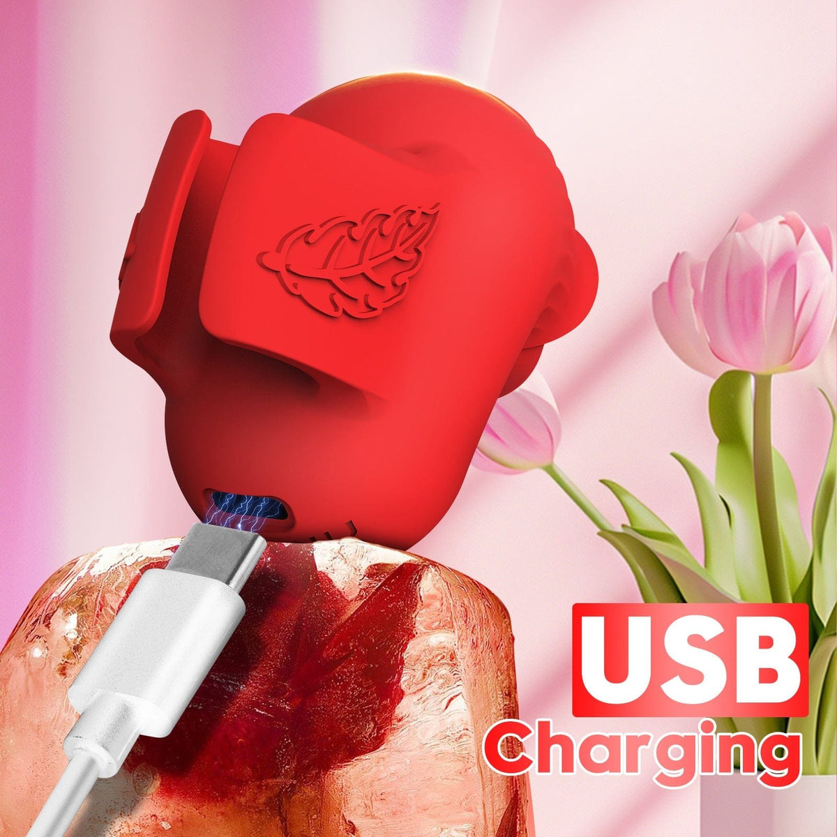 Red silicone rose finger vibrator, photo 7